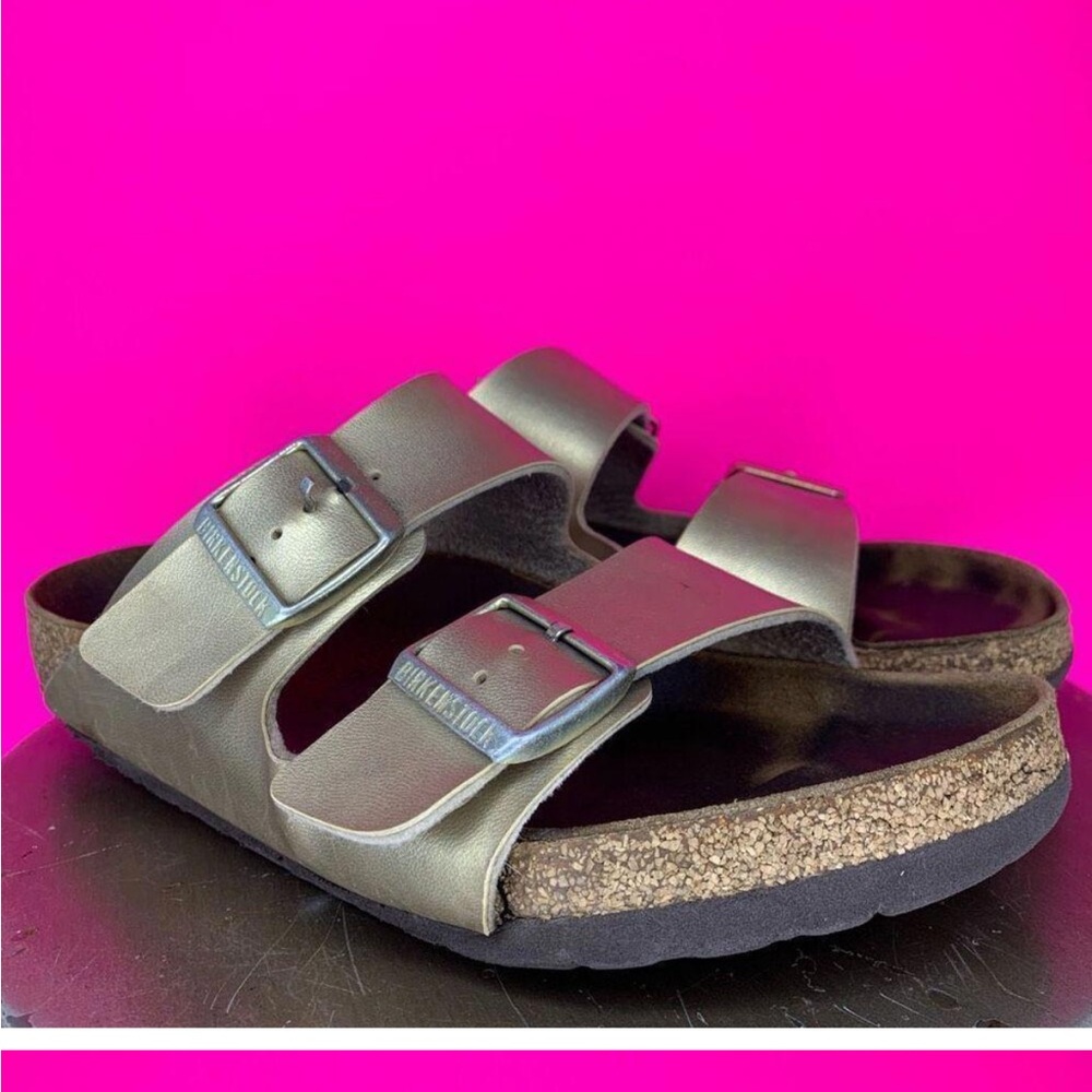 Birkenstock Arizona Gold Leather Slide Sandal Sz 8